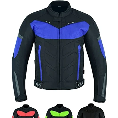 Afbeelding van Motorjas voor heren Cordura waterdicht textiel met protectoren CE gepantserd (EN 1621 1) Zomer of Winter Texpeed Zwart en blauw 4XL