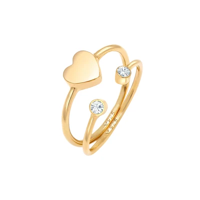 Afbeelding van Elli 2 PACK Heart Ring goldcoloured, Dames, Maat: 54, Gold coloured