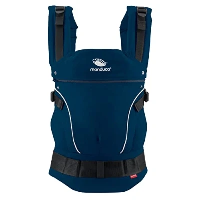 Afbeelding van manduca First babydrager van biologisch katoen voor pasgeborenen vanaf 3,5 kg en peuters tot 20 ergonomische kinderdrager met anatomische heupriem eenheidsmaat, marineblauw