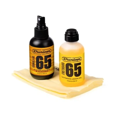 Afbeelding van JIM DUNLOP 6503 System 65 Body &amp; Fingerboard Cleaning Kit voor lichaamsreiniging en gitaar, inclusief twee microvezeldoeken.