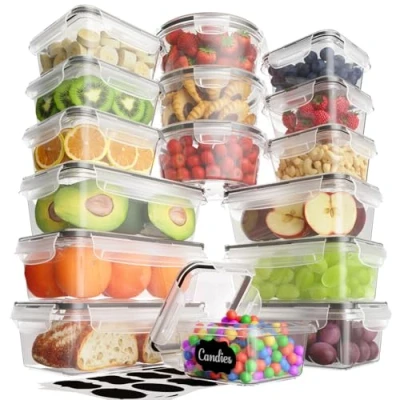 Afbeelding van Withosent Vershouddozen met deksel, 32 delig (16 containers + 16 deksels), luchtdichte kunststof voedselcontainer, vriesdozen opbergdoos voor magnetron (1 l, 840 ml, 700 550 350 ml)