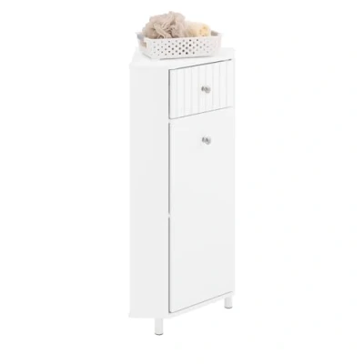 Afbeelding van SoBuy Hoekopbergmeubel voor Badkamer, Opbergkast Smalle Berging, 1 Lade en Deur, Wit, 44x31x80 cm, Vloer of Wandbevestiging, BZR194 W