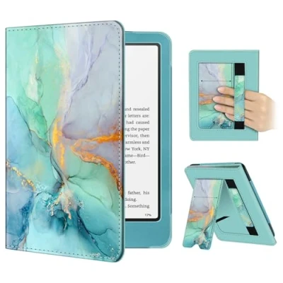 Afbeelding van Fintie Hoesje voor 7&quot;/6.8&quot; Kindle Paperwhite (12e/11e Generatie 2024/2021) en Colorsoft Signature Edition Slim Opvouwbare Stand Cover Auto Wake/Sleep 2024, groen marmer