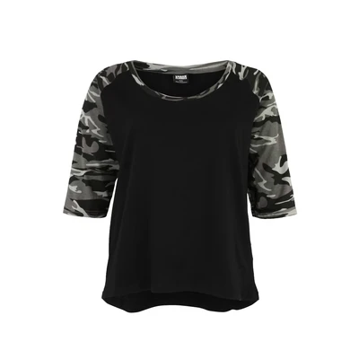 Afbeelding van Urban Classics Ladies 3/4 Contrast Raglan TEE Tshirt print, Dames, Maat: Small, Black/light grey