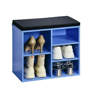 Afbeelding van Kesper Schoenenkast Met Zitkussen, Materiaal: Hardboard, Afmetingen: B51,5 x H48 cm L29,5 cm, Kleur: Blauw, Zwart 15960