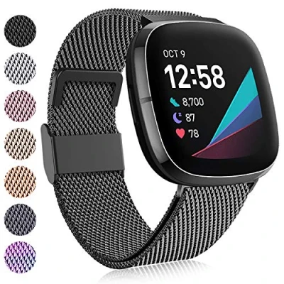 Afbeelding van Faliogo Compatibel met Fitbit Versa 3 Band/Fitbit 4 Sense Strap, verstelbare roestvrijstalen metalen vervangende band magneetslot voor 4/3 2/1, klein zwart