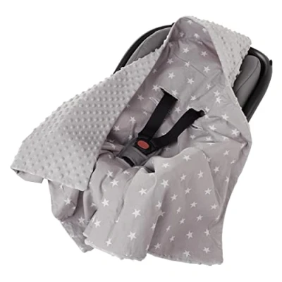 Afbeelding van Wikkeldeken, 100% katoen, 85 x cm, knuffeldeken voor kinderwagen, babyzitje, universeel, babydeken, dubbelzijdig buggy, autostoel, safari met beige minky