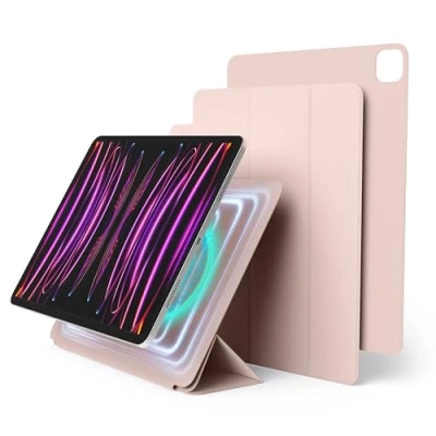 Afbeelding van elago Magnetische Folio Hoesje Compatibel met Ipad Pro 12.9 inch 6e,5e,4e Gen. Achterplaat kan Worden Bevestigd aan Metalen Materialen,Compatibel Apple Pencil en elago&#039;s Case (Roze)