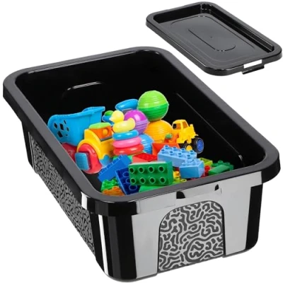 Afbeelding van KADAX Rechthoekige opbergdoos met deksel, opbergcontainer, stapelcontainer, plastic doos, kunststof ruimtebesparende (4,5 l, zwart)