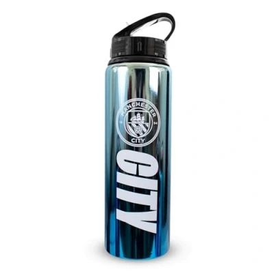 Afbeelding van Hy Pro Officieel gelicentieerde Manchester City F.C 750ml aluminium UV fles, geïntegreerd opvouwbaar rietje, neochrome afwerking, lekvrij, lichtgewicht, BPA vrij, Man