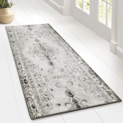 Afbeelding van Floordirekt Tapijtloper, met patroon, fijn weefsel, vintage, oriëntaals, 80 x 250 cm, palau grijs