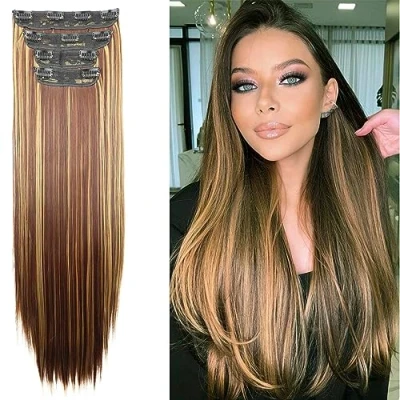 Afbeelding van CAISHA XXL 4 Delige Set Clip In Extensions Haarverlenging Haarstukje Volumineus Glad Bruin Blond Mix CES310