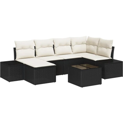 Afbeelding van vidaXL Tuin Sofa Set van 7 Zwart en crème Rattan, polyester
