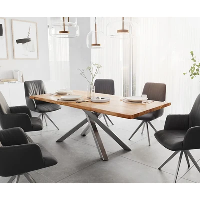 Afbeelding van Eetkamertafel Edge acacia natuur 200x100 kruisframe rechthoek roestvrij staal Live
