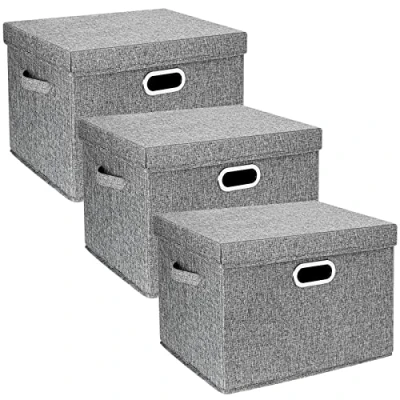 Afbeelding van TYEERS Grote Opbergdoos met Deksel, Opvouwbaar, Afwasbaar, Opbergbak 44x30x29 cm, Set van 3, Grijs
