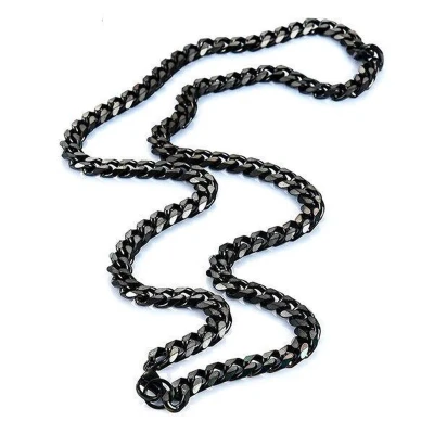 Afbeelding van Cuban Link Heren Ketting Zwart Staal 7mm Dikke Schakels Kettingen Schakelketting Cadeau voor Man Mannen Cadeautjes