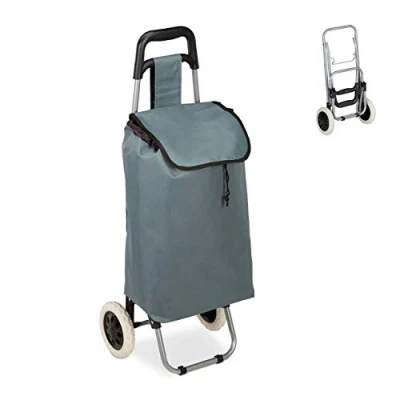 Afbeelding van Relaxdays boodschappentrolley 25 l boodschappenkar boodschappenwagen met 2 wielen grijs