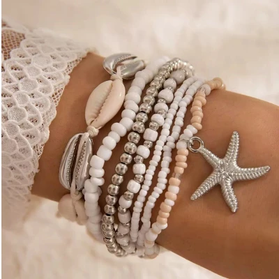 Afbeelding van Jomide Armbandjes Set Bohemian Summer Beige/Zilverkleurig