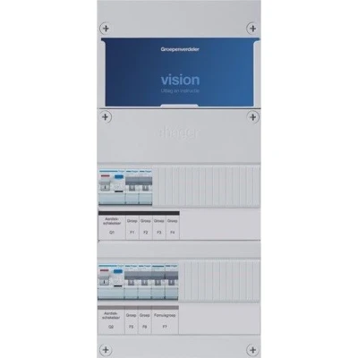 Afbeelding van Hager groepenkast 1 fase 4 groepen, 2 Aardlekschakelaars P, fornuisgroep 2x230V 220 x 475mm