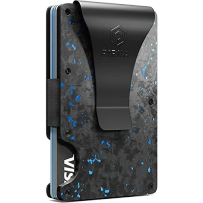 Afbeelding van PIRNA Minimalistische Carbon Fiber Portemonnee Pasjeshouder voor Heren RFID blokkerende Card Wallet met Geldvakje Koolstofblauw