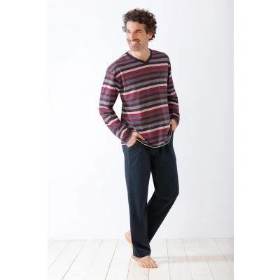 Afbeelding van Hajo heren pyjama strepen Blauw Maat 56