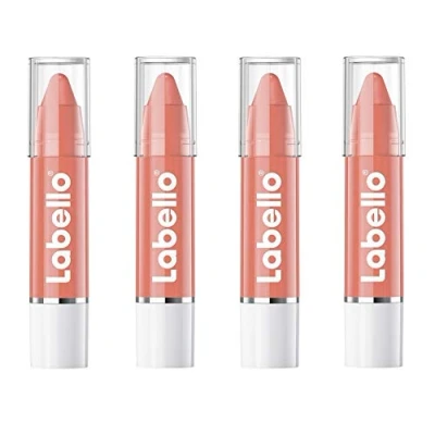 Afbeelding van LABELLO Crayon Lipstick nude hydraterende lippenbalsem in verpakking van 4 stuks, met verrijkte formule natuurlijke oliën, lippen, kleur