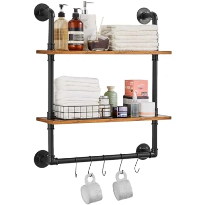 Afbeelding van VEVOR Zwevende Plank Industriële Pijpplank Wandplank Buizen 2 Niveaus 61x20cm