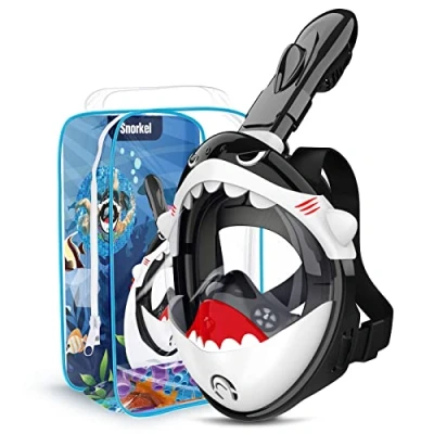 Afbeelding van duikmasker voor kinderen, integraal, 180 HD, anti lek, mist, speelgoedsysteem met droge snorkel, schattig design kinderen van 4 14 jaar