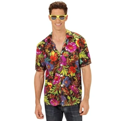 Afbeelding van Widmann Hawaii &amp; Carribean Tropisch Kostuum Shirt Tropische Floral Island Man Zwart, Multicolor XL Carnavalskleding Verkleedkleding