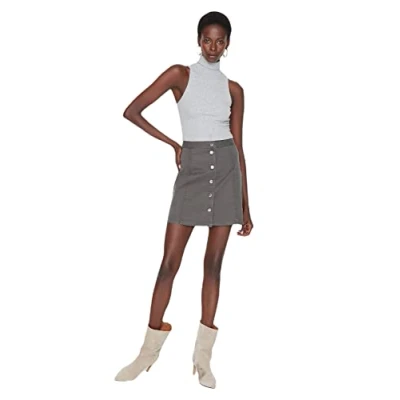 Afbeelding van TRENDYOL Vrouwen Mini Kokerrok A lijn geweven stof Rock Skirt, Grijs, 38, Gray, 38