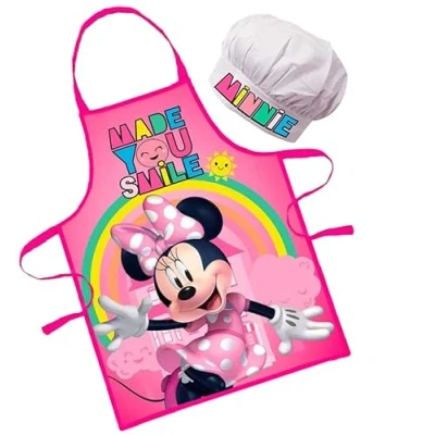 Afbeelding van Sorrisini Keukenschort kind, Koksmuts schort voor kinderen, kinder keukenschort, en verstelbare hoed koken, schilderen 3 8 jaar, Minnie Mouse