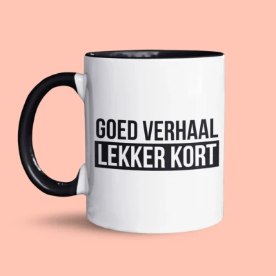 Afbeelding van NietMokken.nl Grappige Koffiemok Goed Verhaal Lekker Kort Beide Zijden Bedrukt Keramische Beker Vaatwasser en Magnetronbestendig 325 ml Origineel Cadeau voor Thuis Kantoor Wit/Zwart Leuk collega&#039;s
