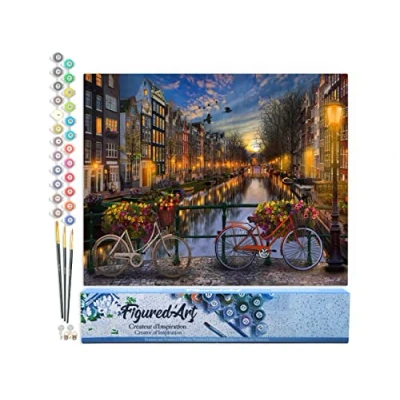 Afbeelding van Figured&#039;Art Schilderen op Nummer Volwassenen canvas Kanaal in Amsterdam Handwerk acrylverf Kit DIY Compleet 40x50cm zonder frame