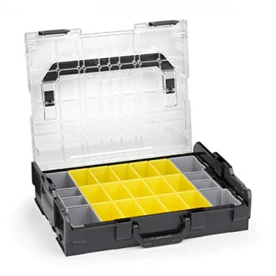 Afbeelding van Sortimo Bosch gereedschapskoffer L BOXX 102 zwart deksel transparant met insetboxenset B3 sorteerdozen voor kleine onderdelen ideale schroeven opslag van