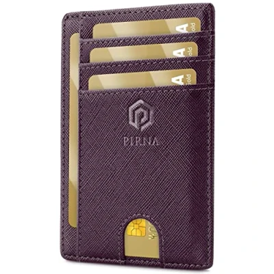 Afbeelding van Slanke Portemonnee voor Heren RFID Blokkerende Minimalistische Kaarthouder en Dames met Geschenkdoos, Slim Wallet Card Holder Violet