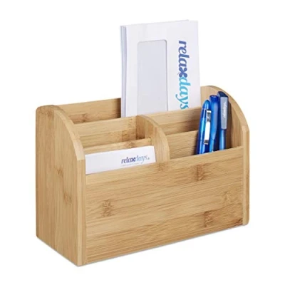 Afbeelding van Relaxdays bureau organizer staand bamboe pennenbak desk accessoire