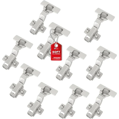 Afbeelding van SOTECH SMOOTH 10 stuks SOFT CLOSE potscharnieren 105 binnenaanslag T52 met montageplaten, deksels, schroeven en snelmontage KLIP, getest 50.000 cycli