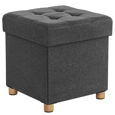 Afbeelding van SONGMICS Zitzak, opbergdoos, kruk met voetensteun, opvouwbaar, bank opbergruimte, 38 x 40 cm, voor woonkamer, slaapkamer, lichtgrijs LSF14GYX