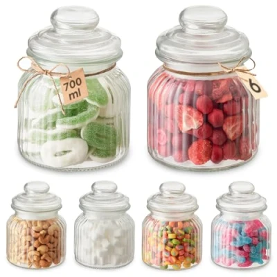 Afbeelding van Snoep Glas Luchtdicht 700ml 6 Vintage Snoeppotten Groot met Deksels &amp; Etiketten Vaatwasmachinebestendig Voor Koekjes Snoepjes