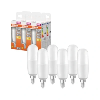 Afbeelding van OSRAM LED lamp met E14 lampvoet, warm wit (2700K), STICK vorm, 10W, vervanging voor 75W gloeilamp, mat, STAR , verpakking van 6