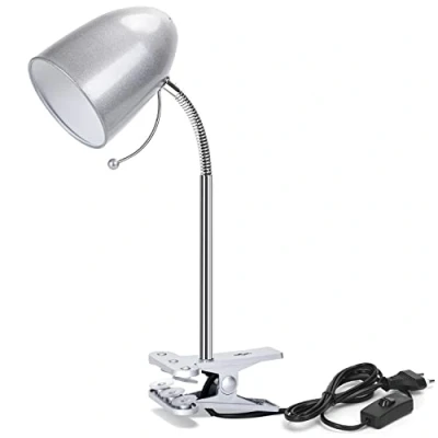 Afbeelding van Aigostar bureaulamp met klem, retro, leeslamp zonder gloeilamp, led klem voor bed, compatibel gloeilampen model E27 (max. 240 V), kabel 153 cm, zilver