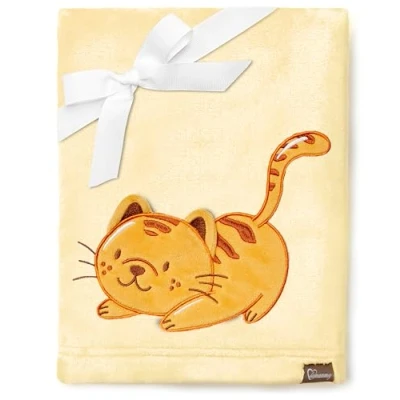 Afbeelding van Be Mammy Warme kinderdeken Knuffel Cadeau voor het kind met 3D applicatie BE20 168 (Geel Kat)