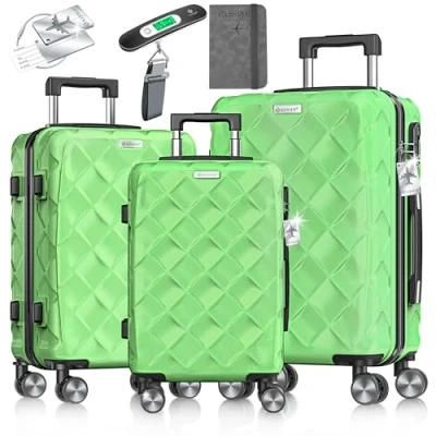 Afbeelding van KESSER® Kofferset 3 delig Reiskoffer met Wielen inclusief Paspoorthouder &amp; kofferweegschaal bagagelabel Trolley Reiskofferset groote Koffers Handbagage / Ruimbagage Apple Green