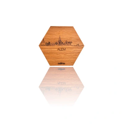 Afbeelding van 5x Onderzetters Skyline van Alem 10x9cm Eikenhout