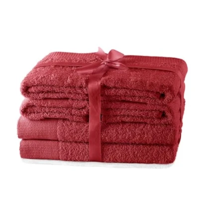 Afbeelding van AmeliaHome handdoekenset rood 4 handdoeken 50x100 cm en 2 douchehanddoeken 70x140 100% katoen kwaliteit absorberend donkerrood Amari