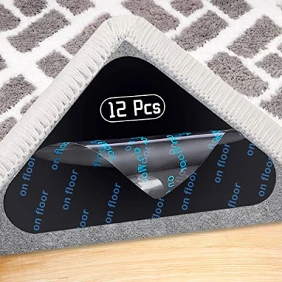 Afbeelding van Vloerkleed, antisliponderlegger, 12 stuks, wasbaar, antislipmat voor tapijt, driehoekige herbruikbaar, antislip, stickers, sterke kleefkracht