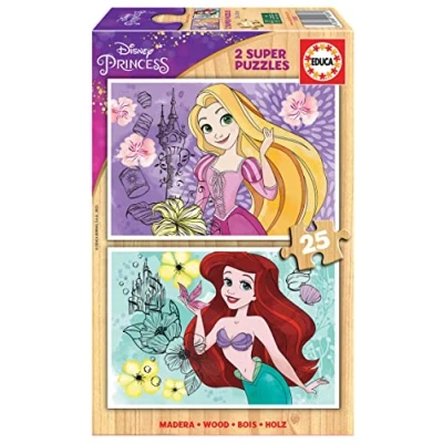 Afbeelding van Educa puzzel Disney Ariel en Rapunzel houten puzzels 2 in 1