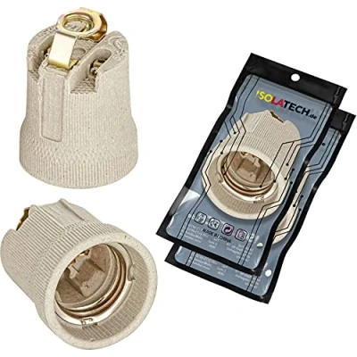 Afbeelding van ISOLATECH 2 stuks E27 keramische fitting met montagebeugel en M10x1 binnendraad LED spaarlampen (max.250V/4A) lampen voor thuis plafond badkamer keuken koelkast installatie hittebestendig