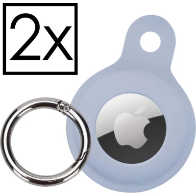 Afbeelding van Hoesje Geschikt voor Apple AirTag Sleutelhanger Houder Siliconen Hoes Grijsblauw 2x