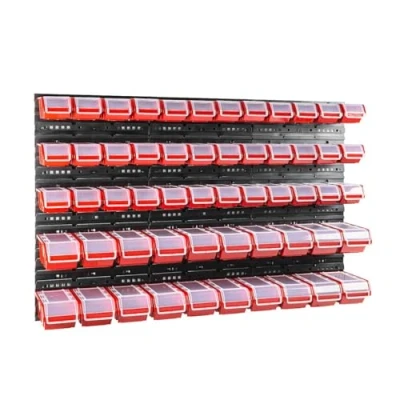 Afbeelding van 56 stuks box met deksel + wandrek van 120 x 80 cm, stapelbare doosjes, opbergsysteem, overzichtelijk